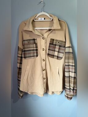 Homebody Beige Plaid Pocket Button-Front Jacket size large